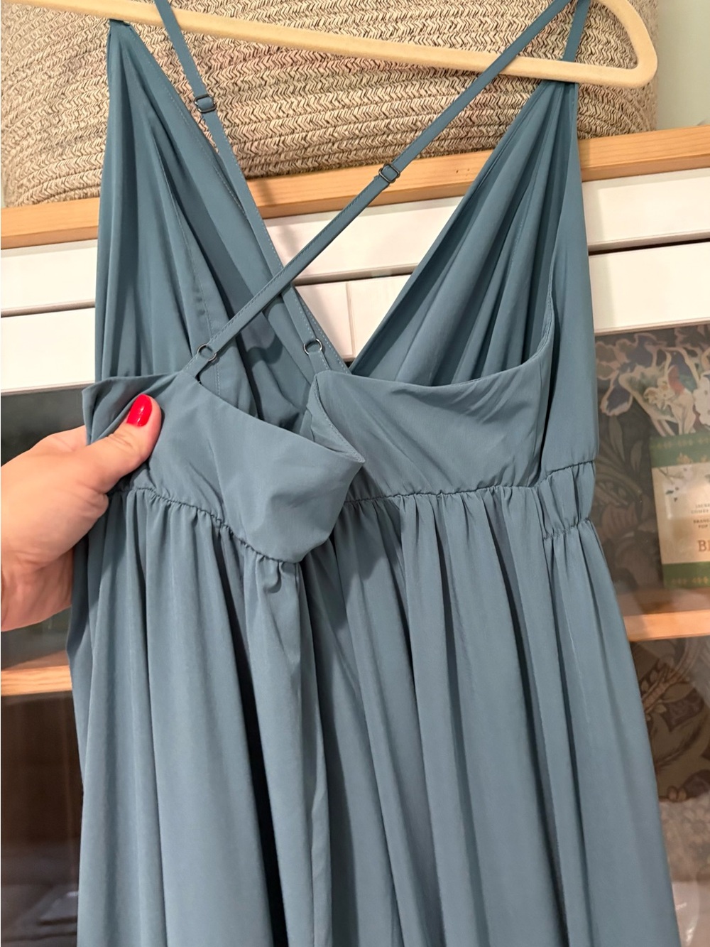 Elegant HALARA Teal Green V-Neck Maxi Dress. - Picture 3 of 6